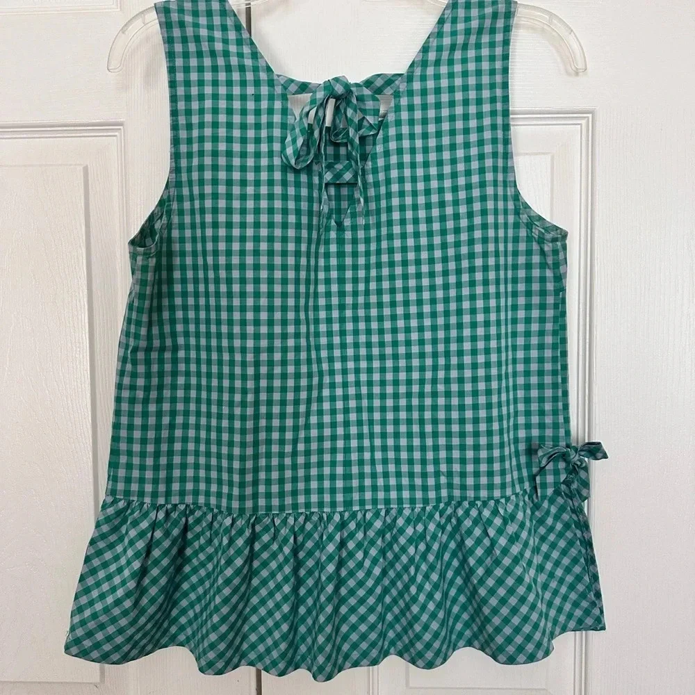 J Crew Printed‎ Bow-Back Peplum Flouncy Tank Top Tie Side Detail Sz XS runs big